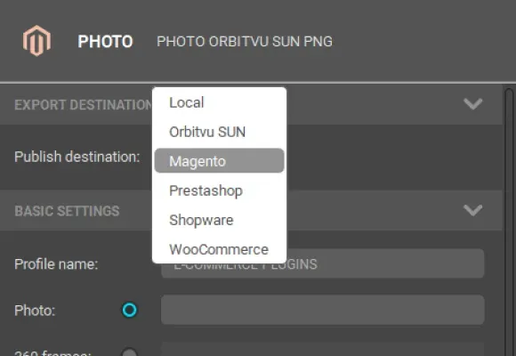 Photo Export Destination Dropdown Menu 