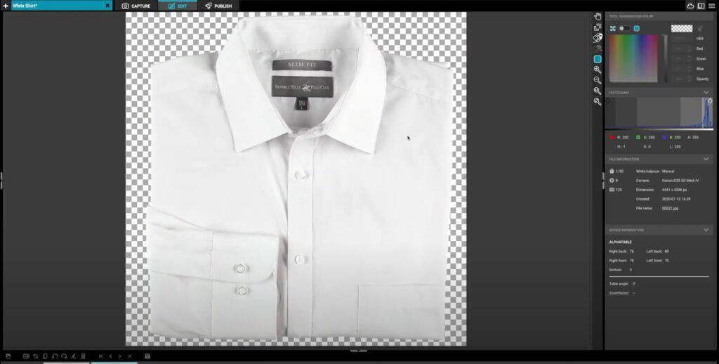 White product with background removed in software screen