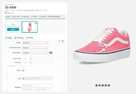 E-commerce 3D spin software interface preview
