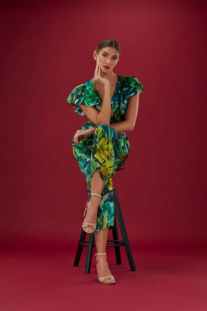 Model on red background